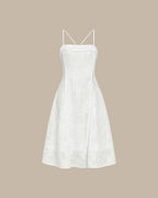 White midi dress with floral jacquard in an A-line silhouette, featuring a classic and elegant style. 7
