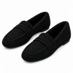 Jane teddy faux fur loafer flats, black, worn