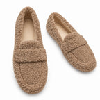Jane teddy faux fur loafer flats, taupe, pair in box
