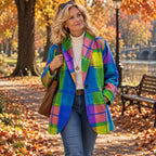 Jenneke multicolour checked jacket, rainbow check, front view