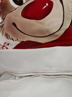 Joost Christmas hoodie in red, close-up of the reindeer print