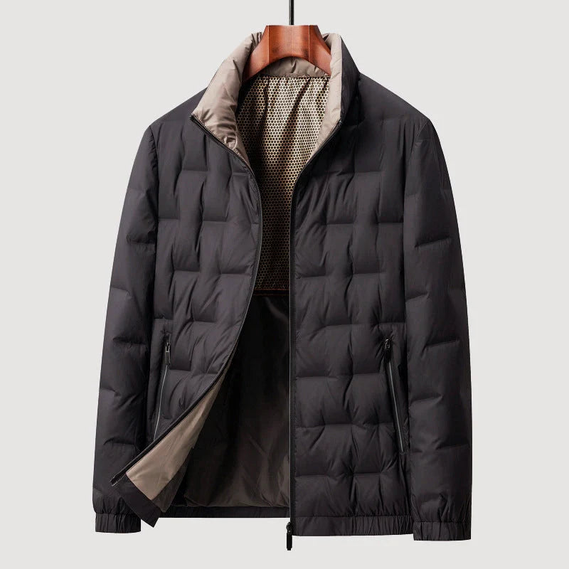 Jorrit quilted padded jacket in black, front view with the lining showing