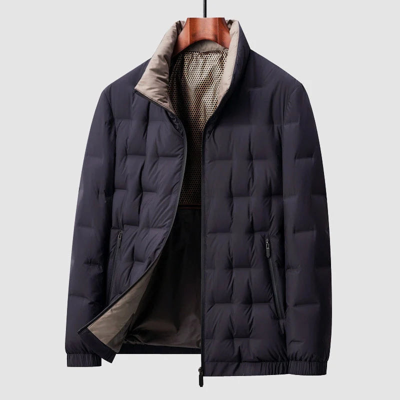 Jorrit quilted padded jacket in blue, front view with the lining showing