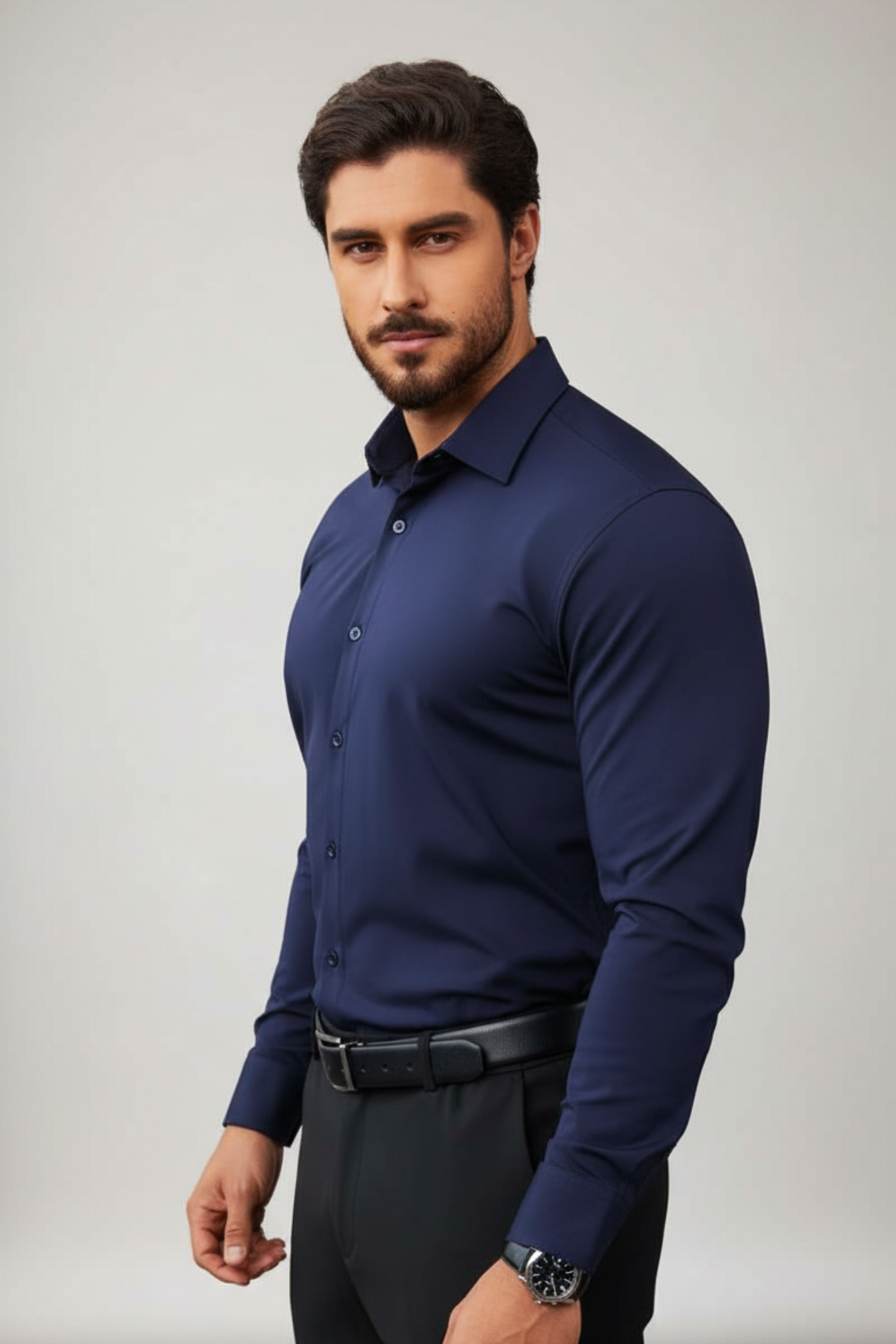 Lorenzo | Non-Iron Muscle Fit Shirt – Deep Navy