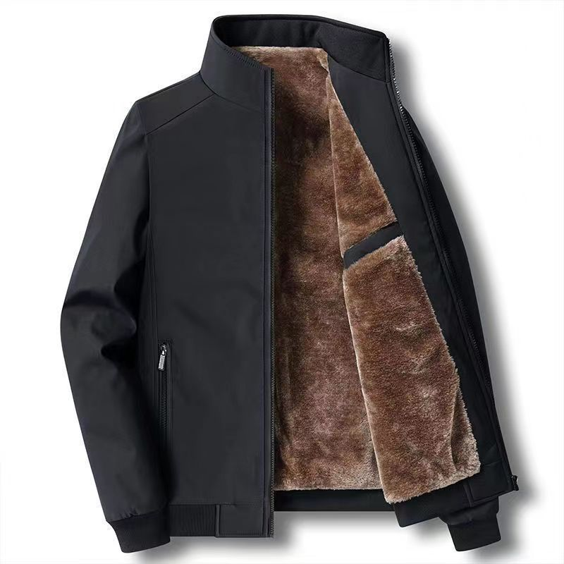 Men's fleece-lined zip jacket with a ribbed stand collar.