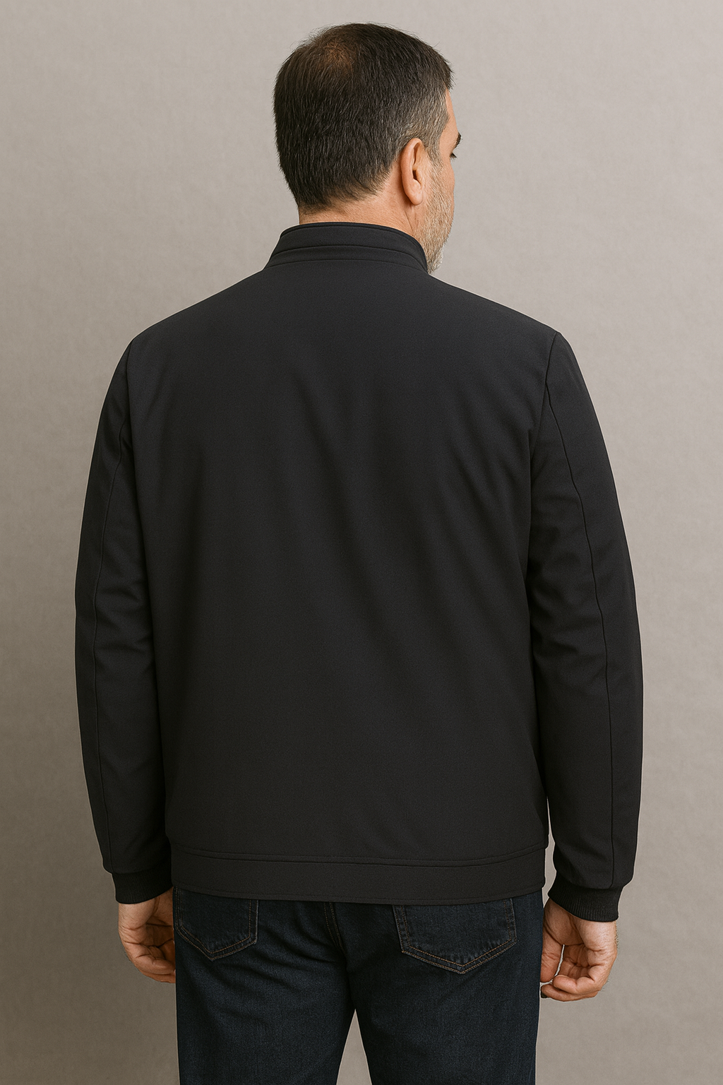 Men's fleece-lined zip jacket with a ribbed stand collar.