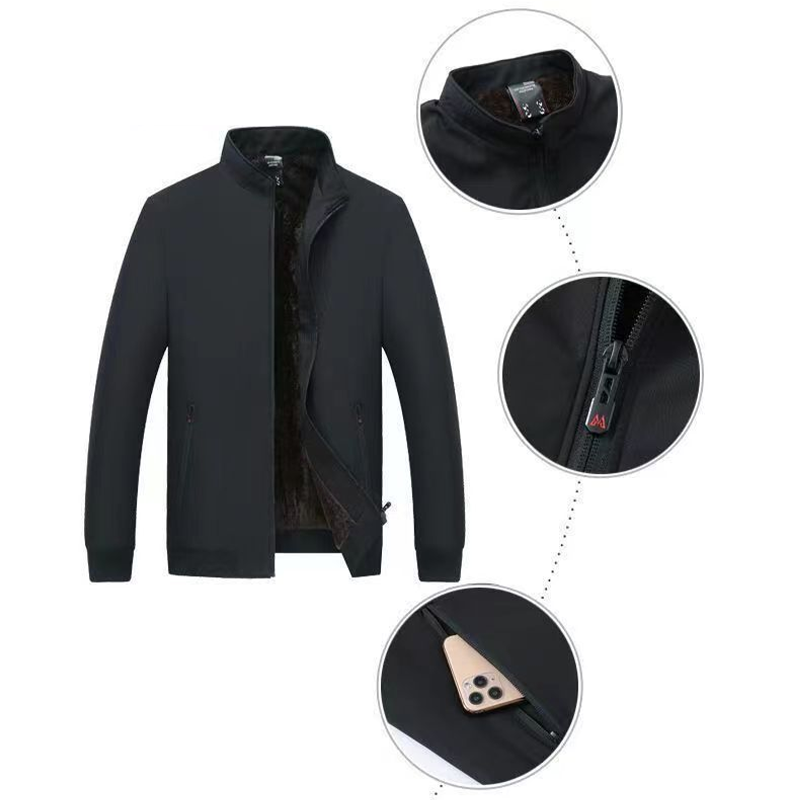 Men's fleece-lined zip jacket with a ribbed stand collar.