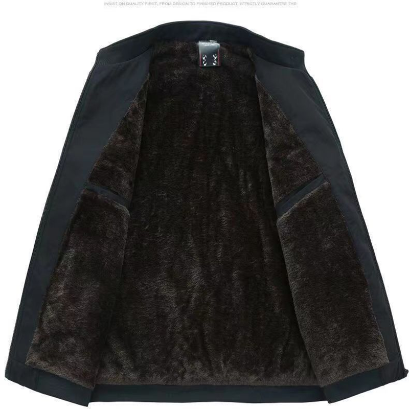 Men's fleece-lined zip jacket with a ribbed stand collar.