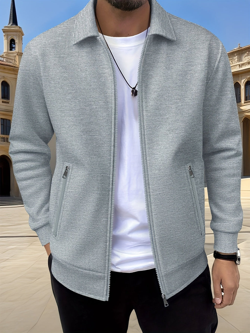 Kamron waffle-textured zip jacket grey