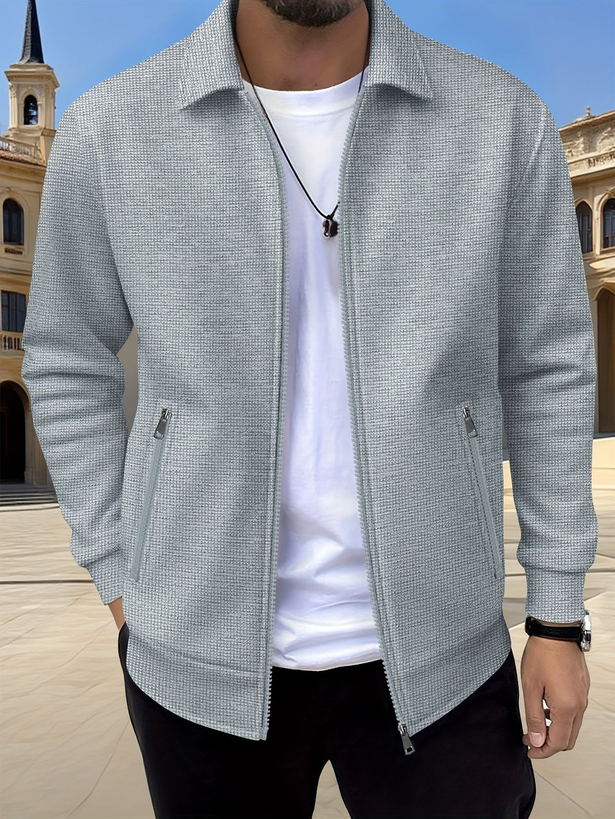 Kamron waffle-textured zip jacket grey