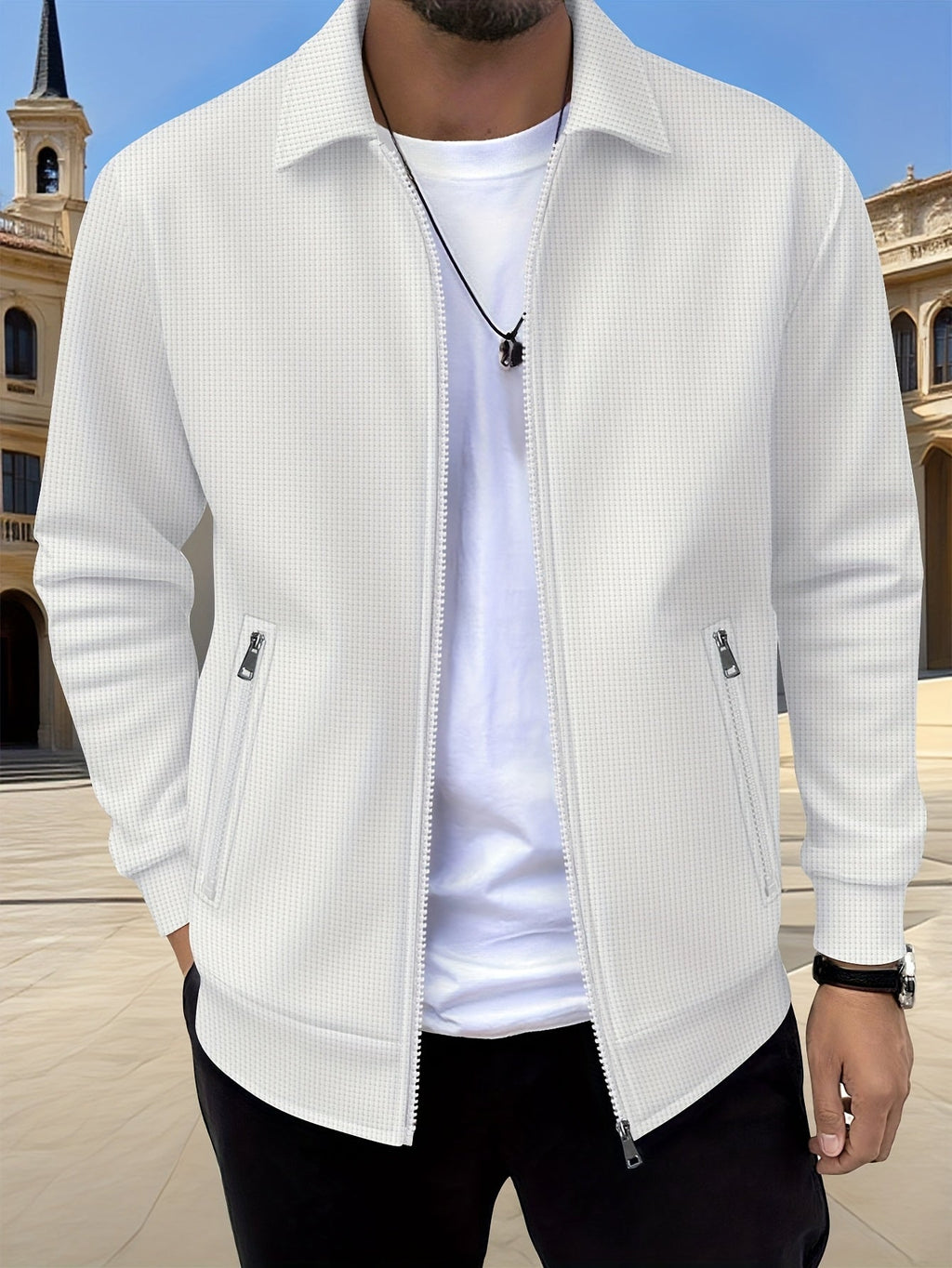 Kamron waffle-textured zip jacket white