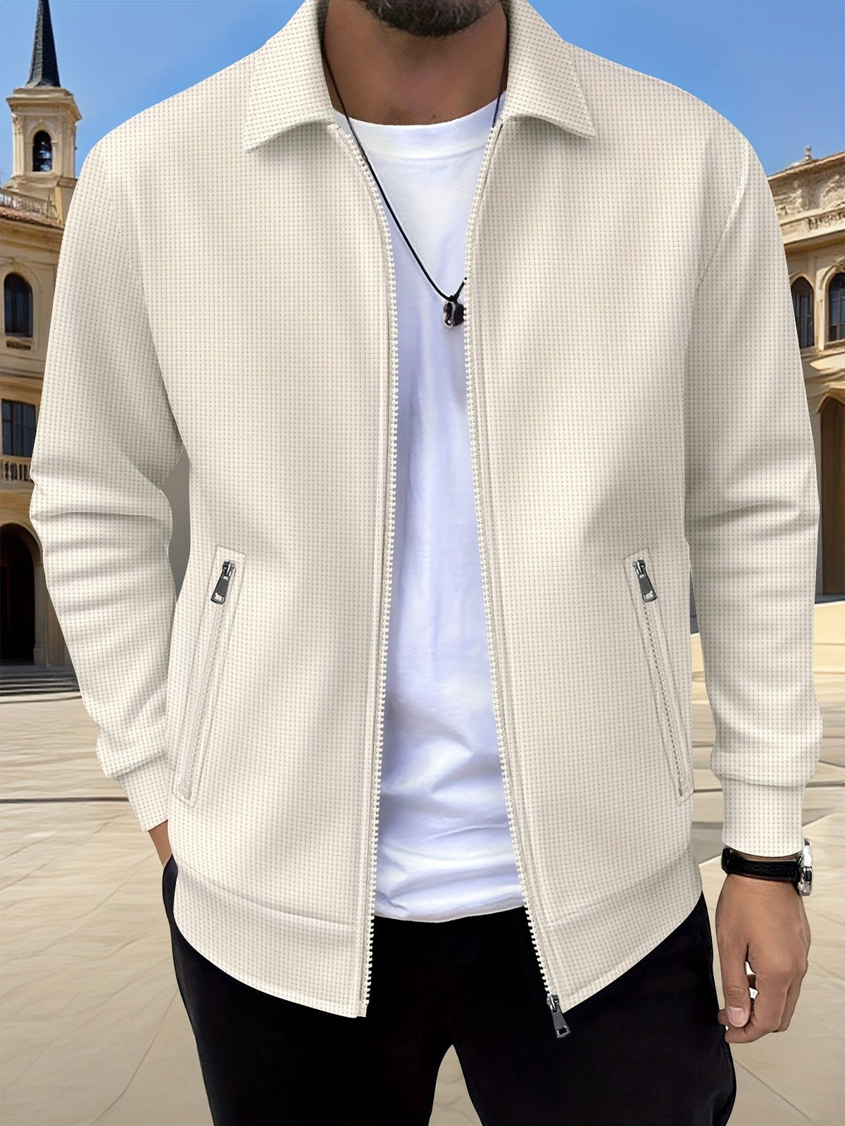Kamron waffle-textured zip jacket cream