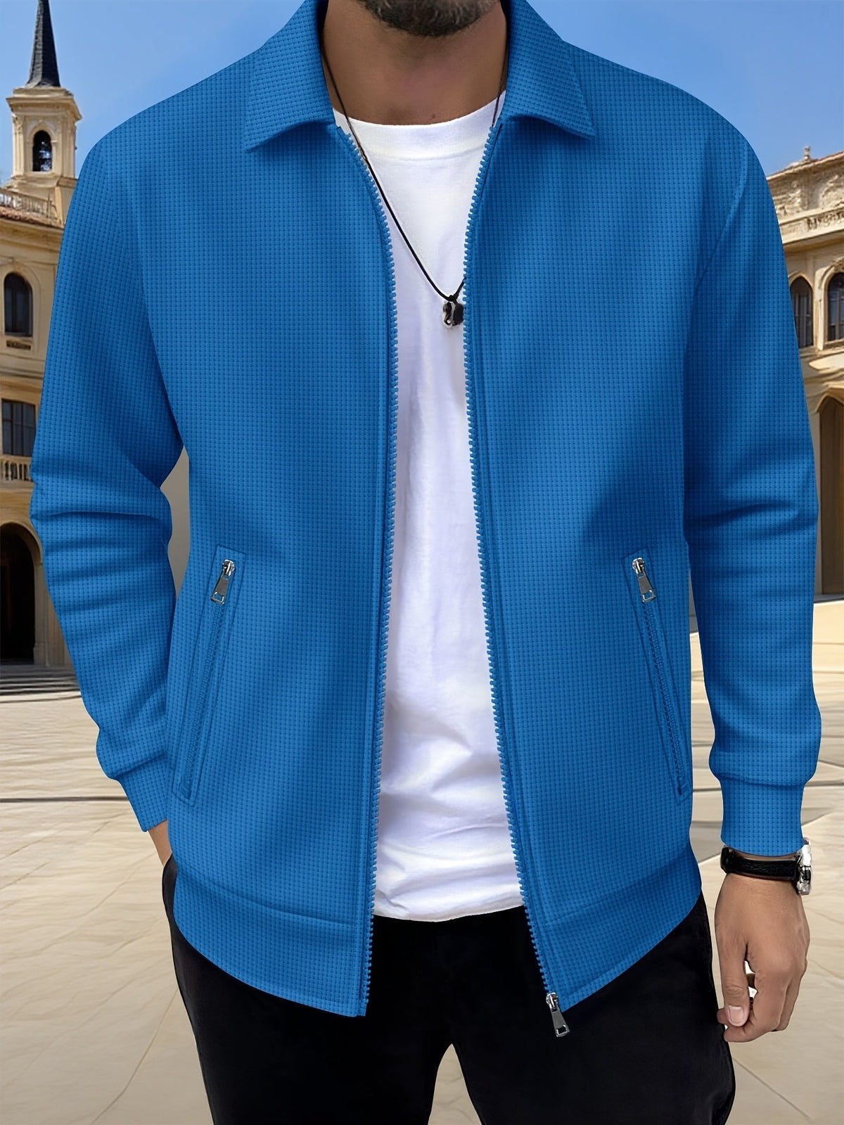 Kamron waffle-textured zip jacket royal blue