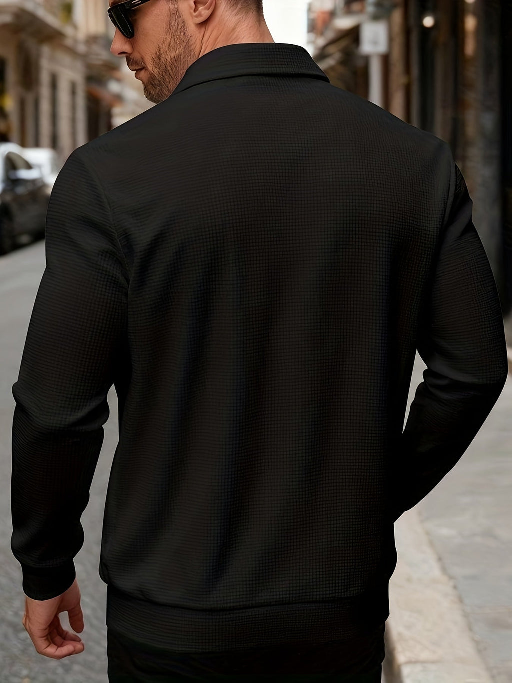 Kamron waffle-textured zip jacket black back