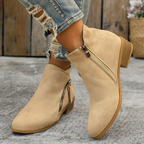 Women's block heel shoes in navy blue, featuring a zip closure and a modern, comfortable design. 3