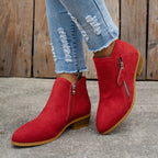 Women's block heel shoes in navy blue, featuring a zip closure and a modern, comfortable design. 4