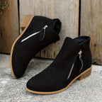 Women's block heel shoes in navy blue, featuring a zip closure and a modern, comfortable design. 5
