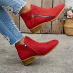 Women's block heel shoes in navy blue, featuring a zip closure and a modern, comfortable design. 8