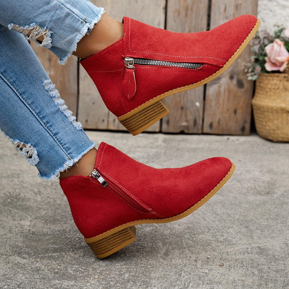 Women's block heel shoes in navy blue, featuring a zip closure and a modern, comfortable design. 8
