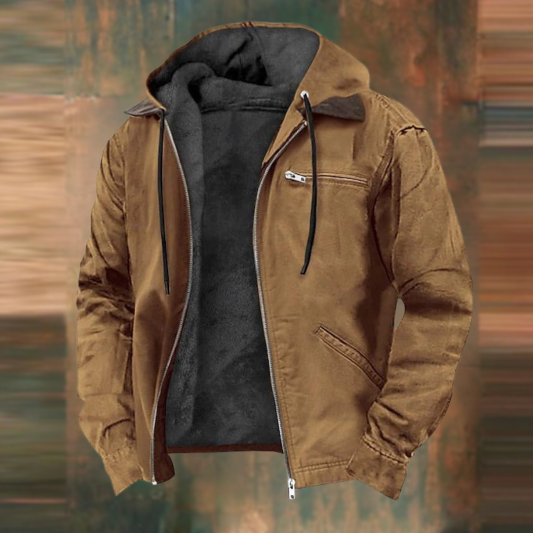 Keaton fleece-lined hooded jacket, brown