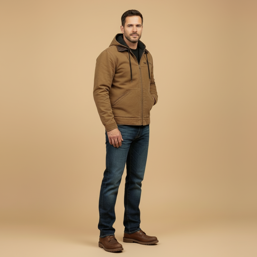 Keaton fleece-lined hooded jacket, black