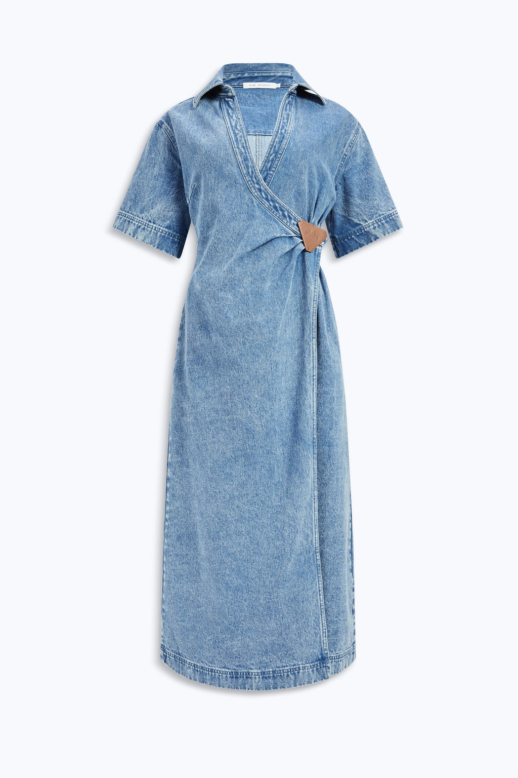 Kendall Denim Wrap Midi Dress Short Sleeve 100% Cotton 0