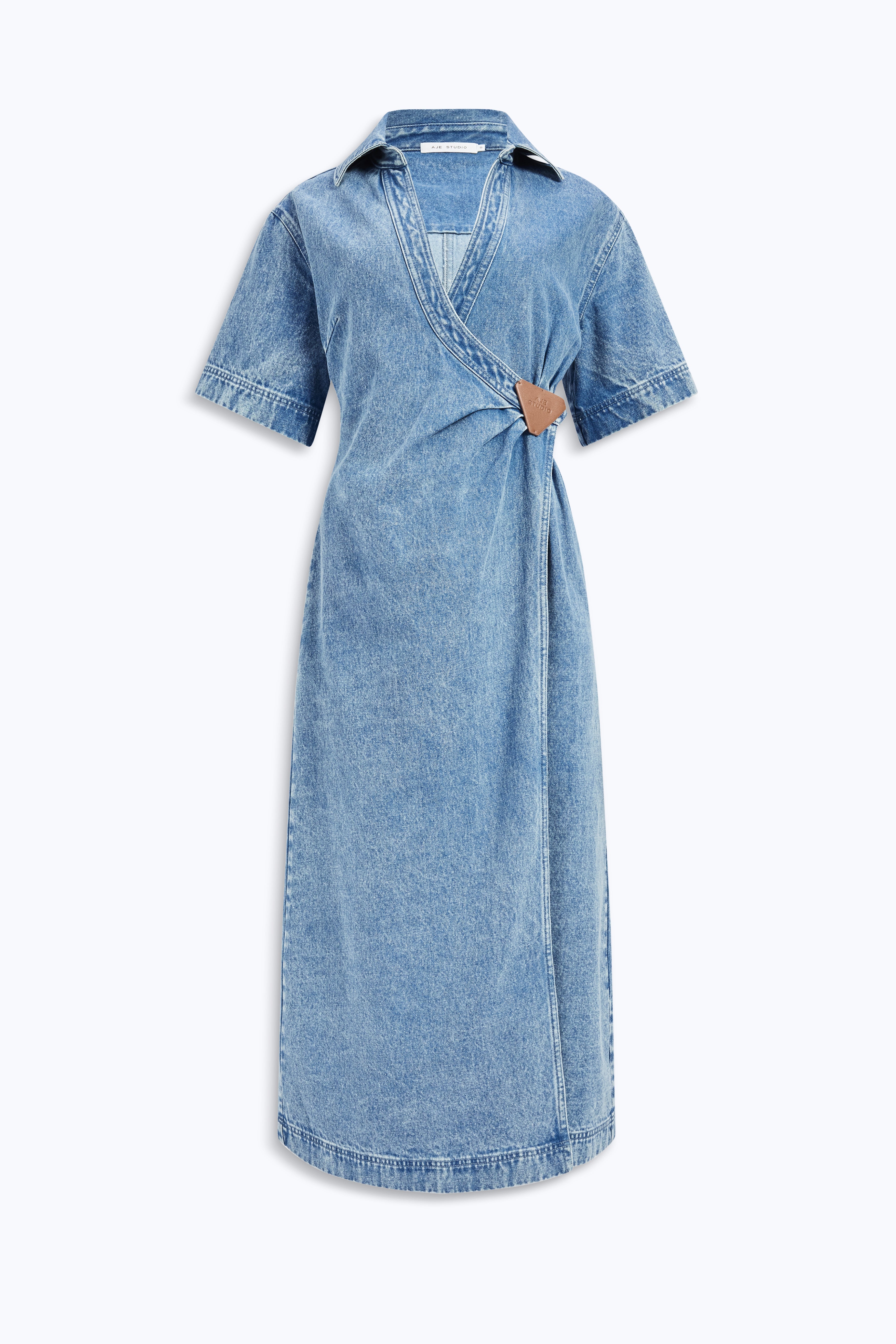 Kendall Denim Wrap Midi Dress Short Sleeve 100% Cotton 0
