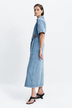 Kendall Denim Wrap Midi Dress Short Sleeve 100% Cotton 2