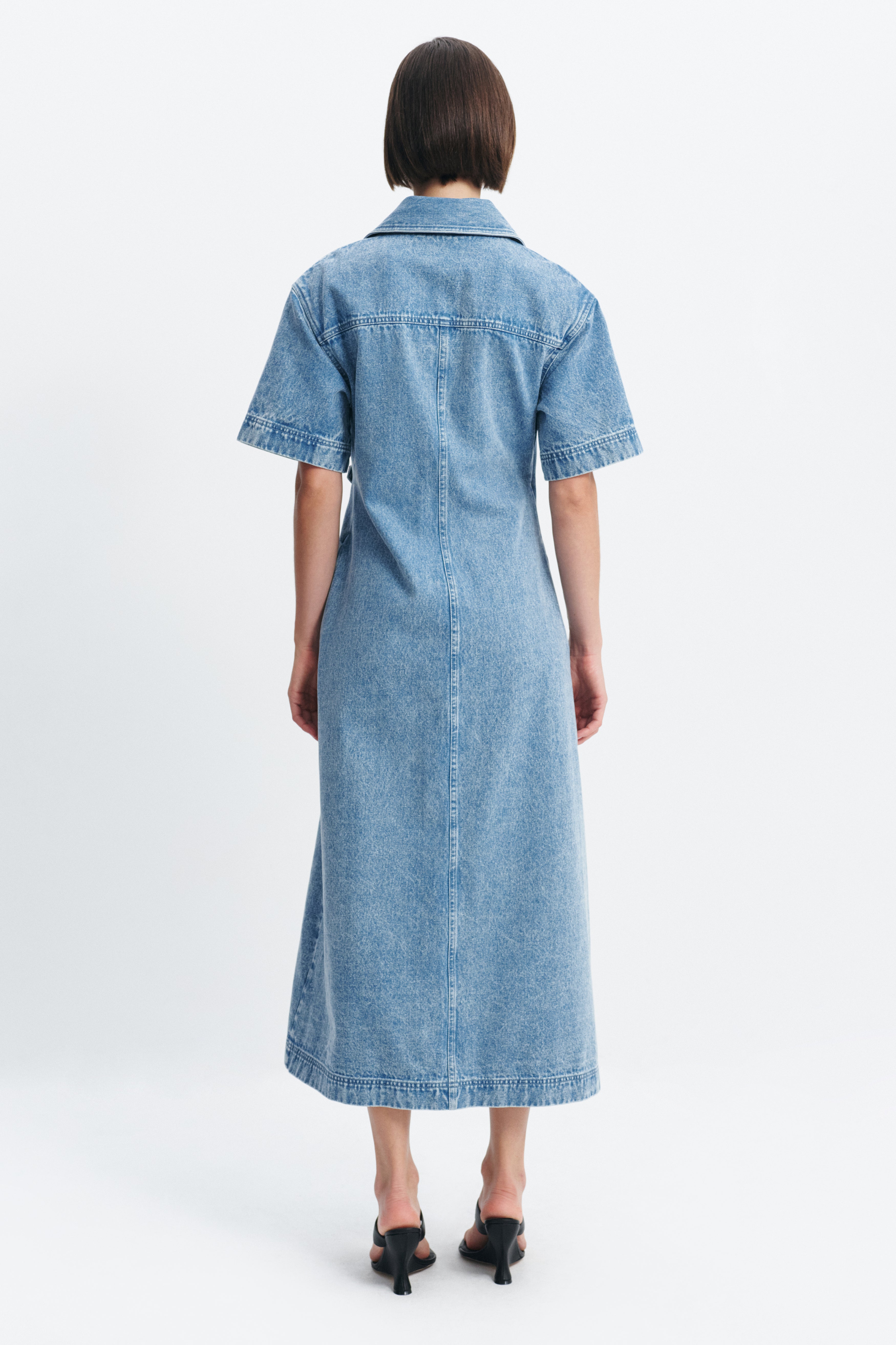 Kendall Denim Wrap Midi Dress Short Sleeve 100% Cotton 3