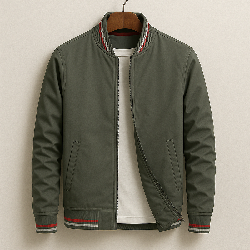 Kevin striped bomber jacket, olive green