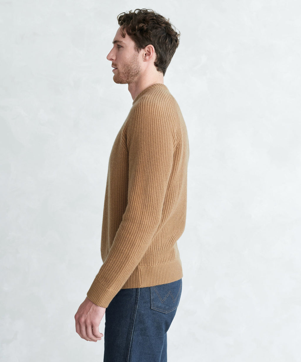 Leif Men's Fisherman Sweater Camel Straight Fit Lightweight Wool Cashmere 2