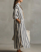 Lelly striped notched collar maxi dress, blue and white stripes