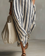 Lelly striped notched collar maxi dress, blue and white stripes