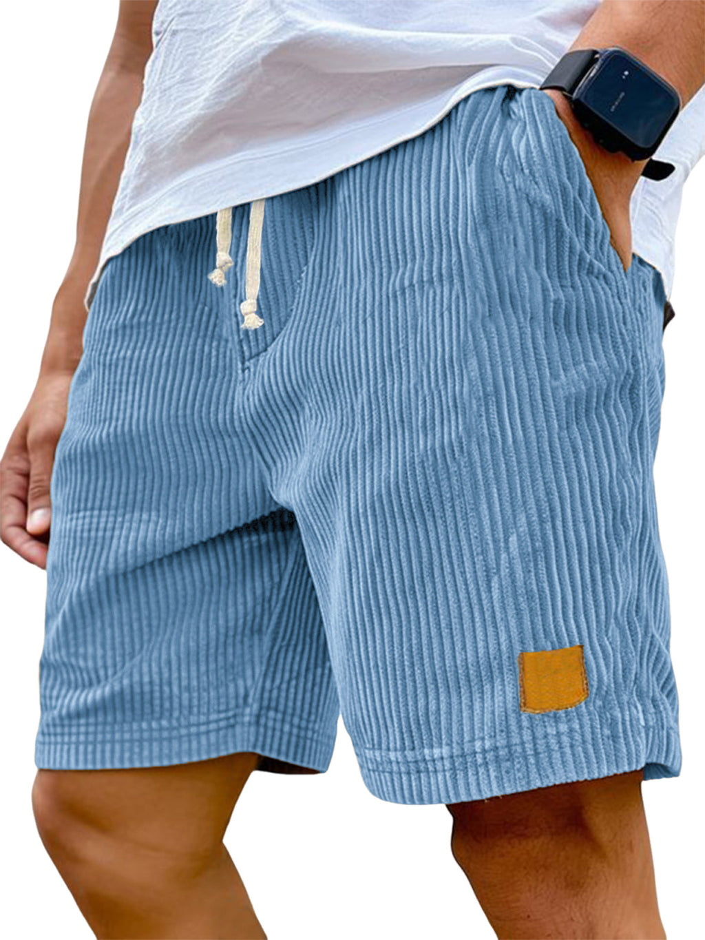Liam casual shorts in light beige corded fabric with an adjustable drawstring for a relaxed fit. 0