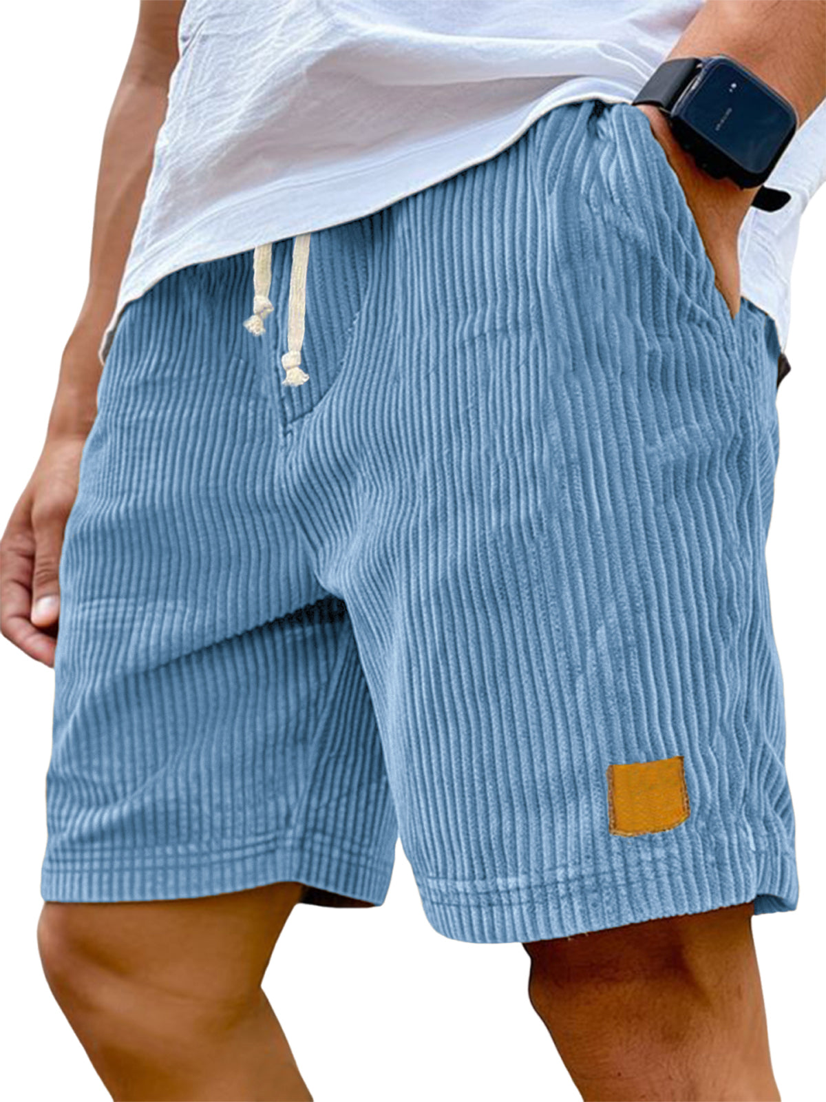 Liam casual shorts in light beige corded fabric with an adjustable drawstring for a relaxed fit. 0