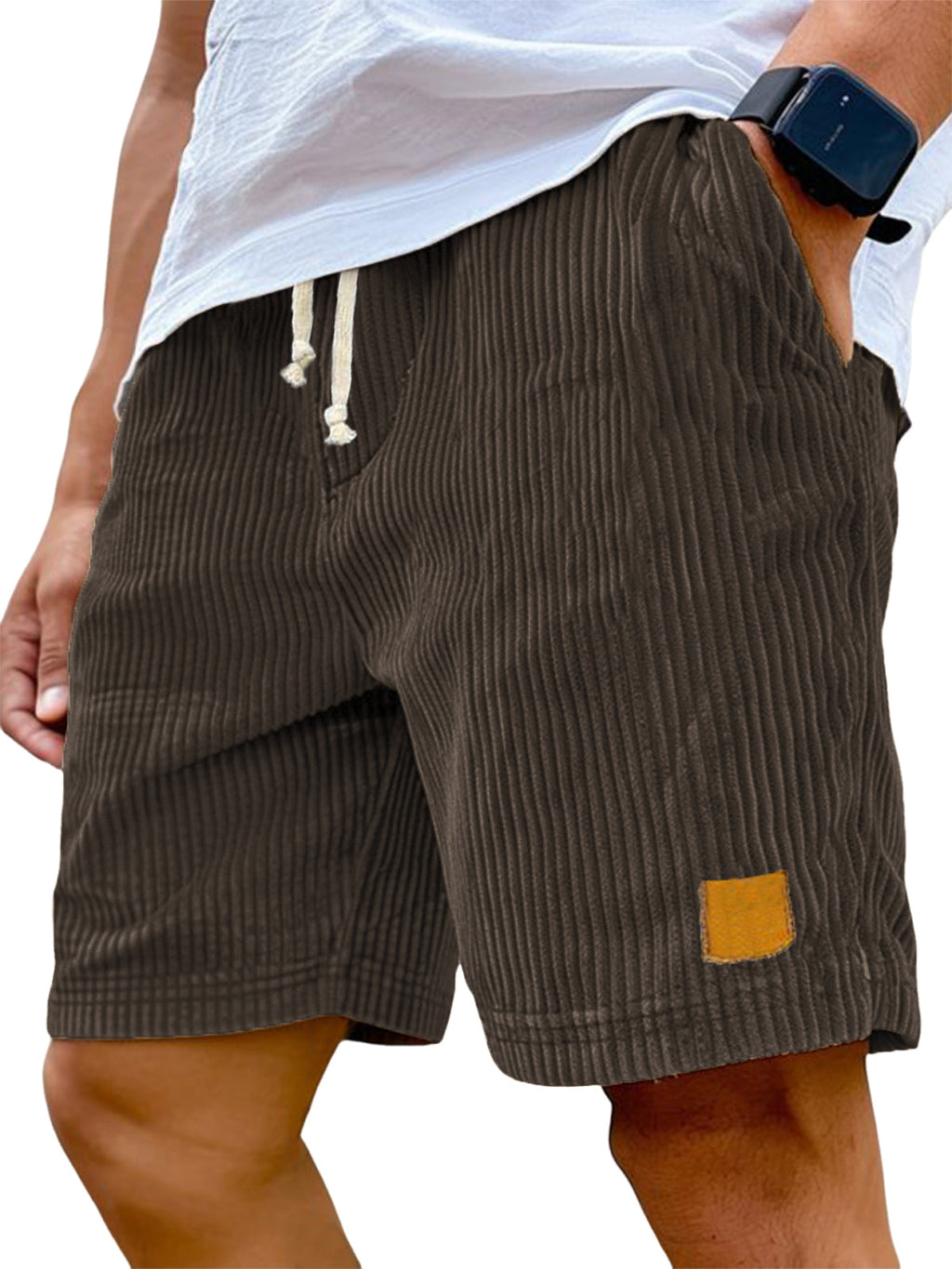 Liam casual shorts in light beige corded fabric with an adjustable drawstring for a relaxed fit. 1