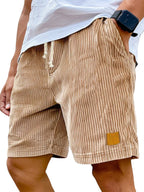 Liam casual shorts in light beige corded fabric with an adjustable drawstring for a relaxed fit. 10