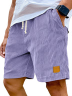 Liam casual shorts in light beige corded fabric with an adjustable drawstring for a relaxed fit. 3