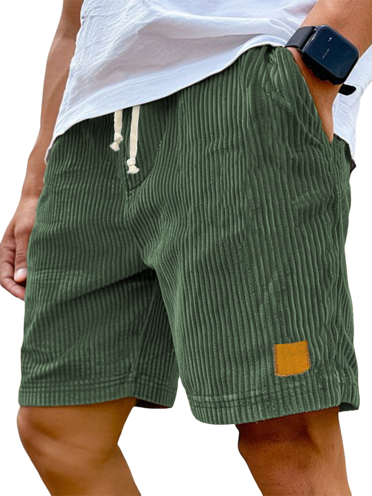 Liam casual shorts in light beige corded fabric with an adjustable drawstring for a relaxed fit. 6