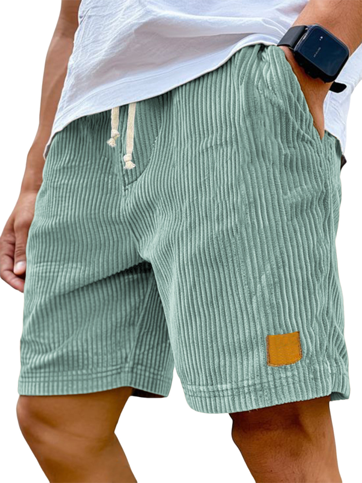 Liam casual shorts in light beige corded fabric with an adjustable drawstring for a relaxed fit. 8