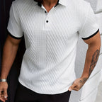 Liam long sleeve polo shirt in navy blue, featuring a structured collar and button front design. 0