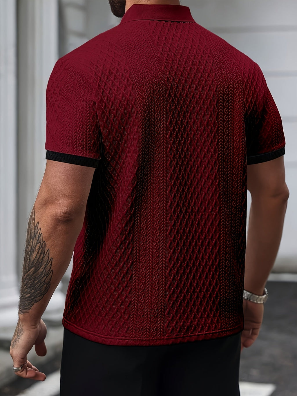 Liam long sleeve polo shirt in navy blue, featuring a structured collar and button front design. 5