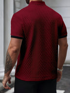 Liam long sleeve polo shirt in navy blue, featuring a structured collar and button front design. 5