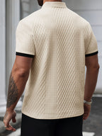 Liam long sleeve polo shirt in navy blue, featuring a structured collar and button front design. 6
