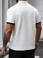 Liam long sleeve polo shirt in navy blue, featuring a structured collar and button front design. 7