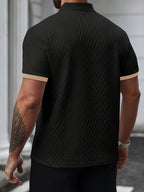 Liam long sleeve polo shirt in navy blue, featuring a structured collar and button front design. 8