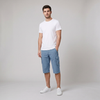 Liam men's cargo shorts in olive green, featuring a quick-drying fabric and multiple spacious pockets for outdoor use. 7