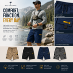 Men's lightweight cargo shorts in khaki, featuring a multi-pocket design for practicality and comfort. 3