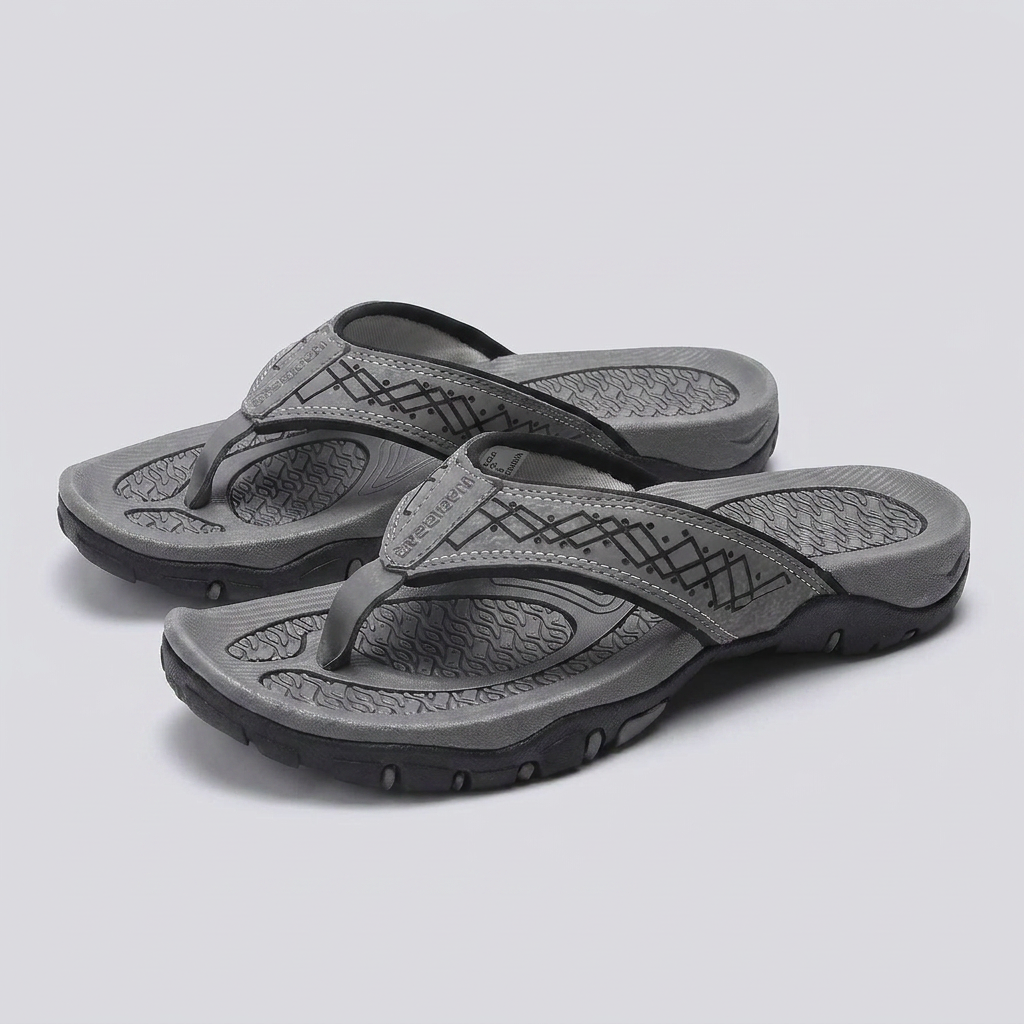 Men's flip flops in navy blue, featuring arch support and a sleek, water-resistant design. 5
