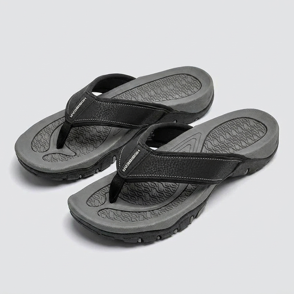 Men's flip flops in navy blue, featuring arch support and a sleek, water-resistant design. 6